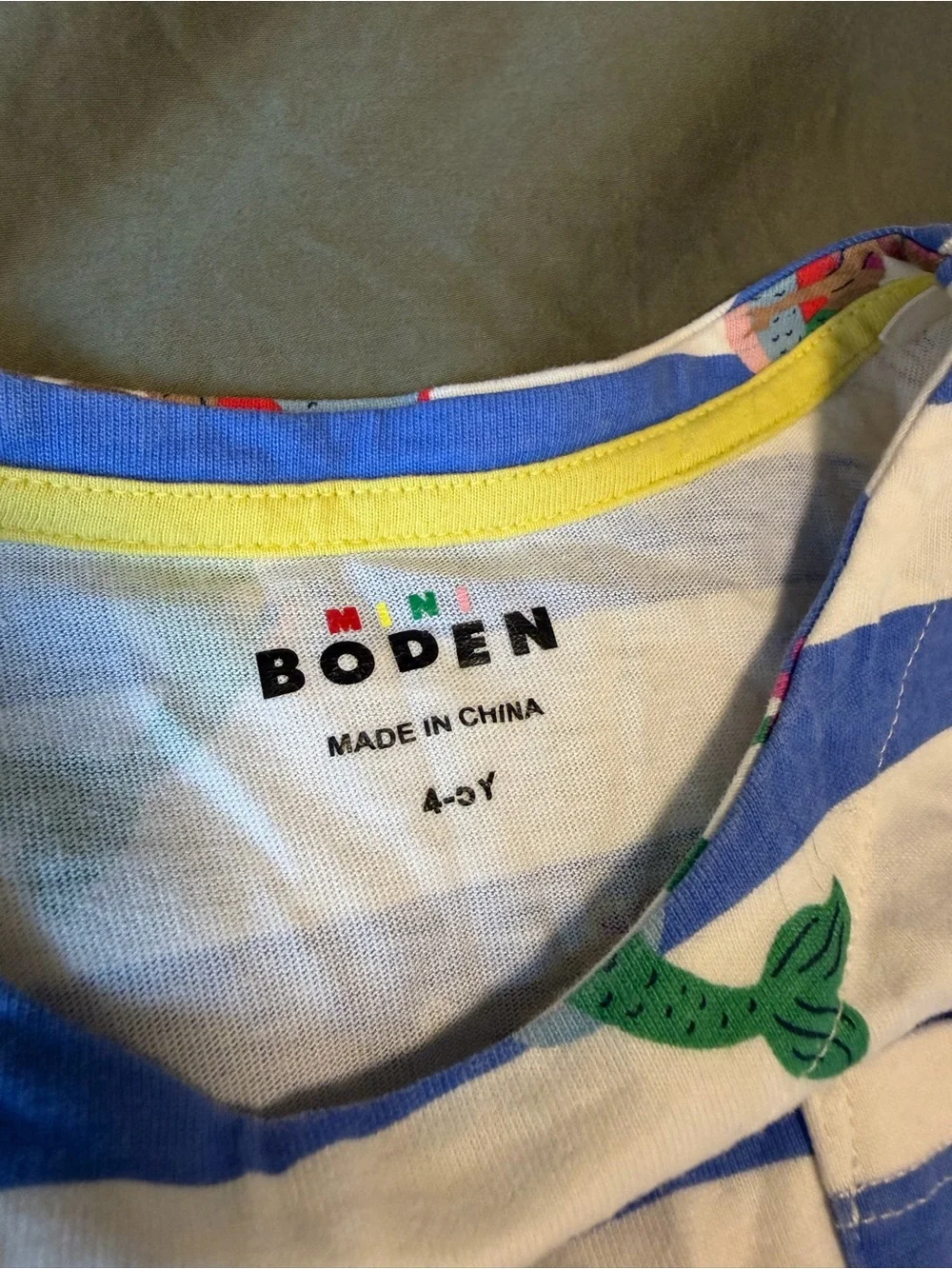 Mini Boden Blue & White Striped Mermaid Print Dress 4-5 Y